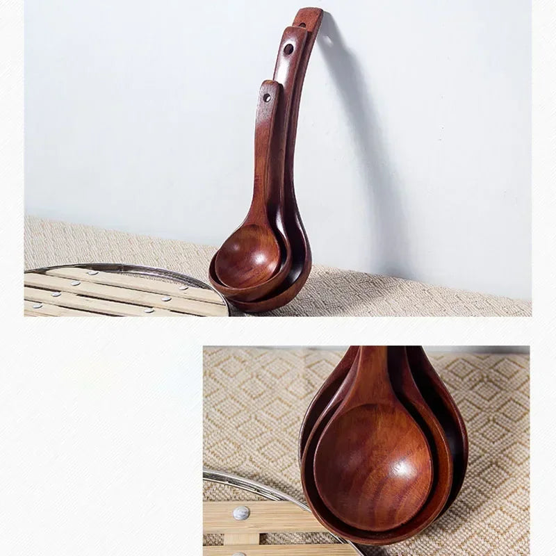 Kitchen Long Handle Wooden Round Spoon For Soup Cooking Mixing Stirr Dessert Rice Soup Spoon Kitchen Cooking Tools