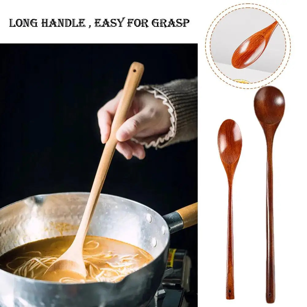 Natural Wooden Long Handle Spoon Simple Design Cooking Stirring Spoon With Long Handle Easy To Care For And Clean Kitchen Utensi